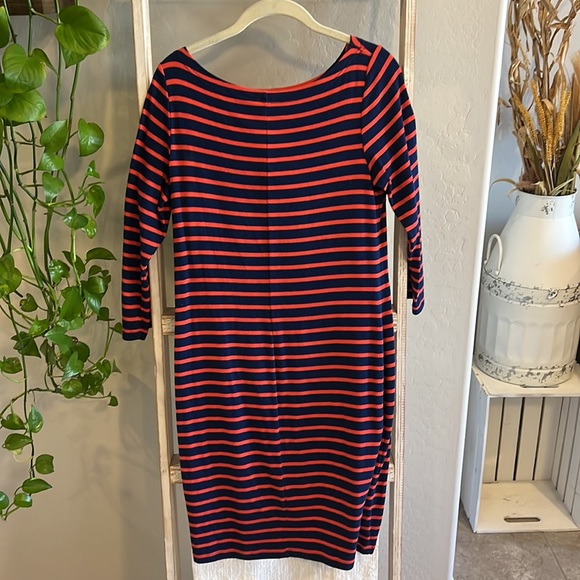 Red/blue striped crew neck, 3/4 sleeve Gap midi dress - Picture 2 of 2